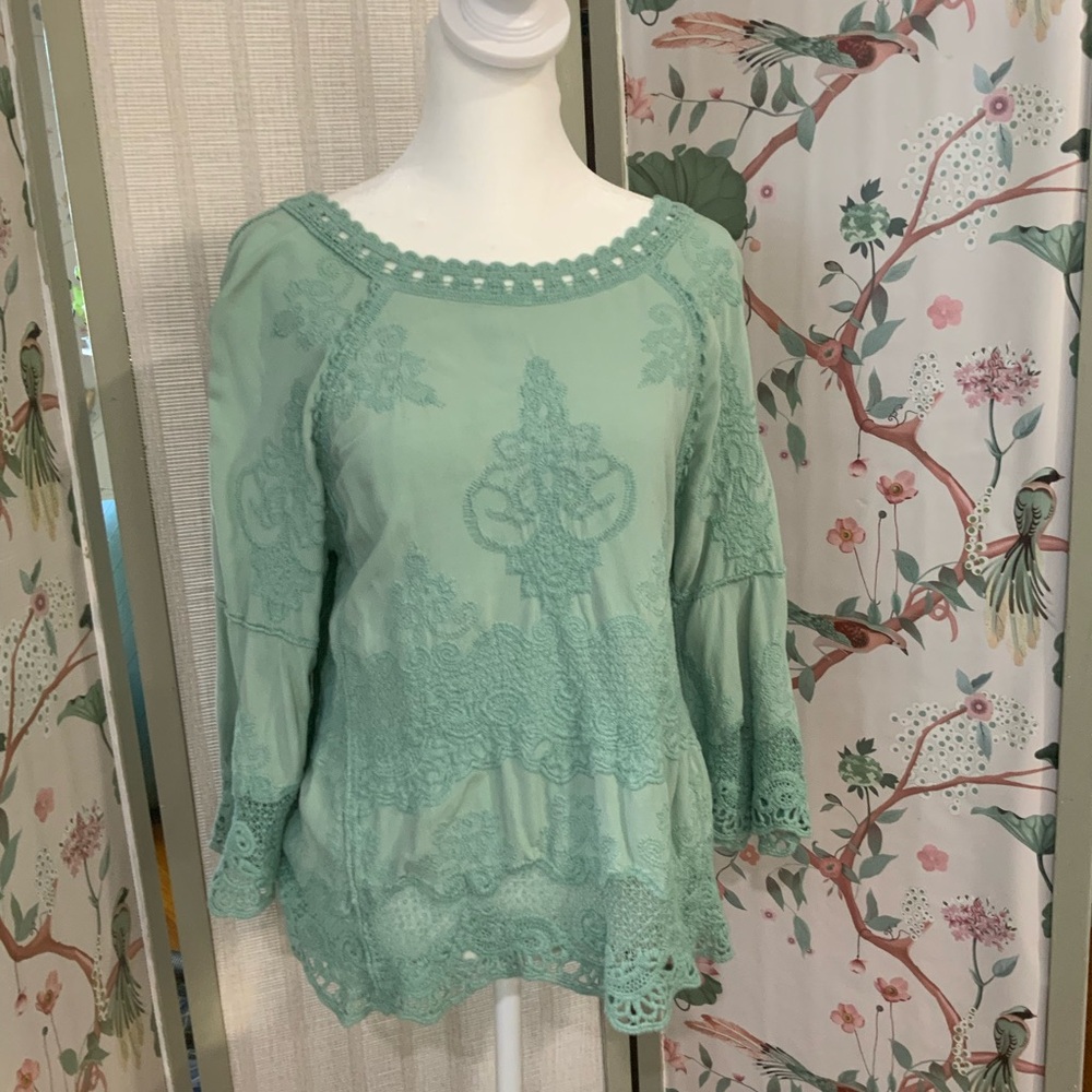 Democracy Mint Green Lace Blouse